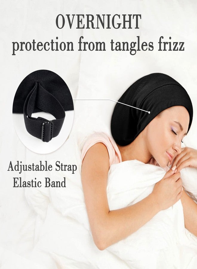 LULUSILK Mulberry Silk Bonnet for Sleeping Women, Real Silk Sleep Cap for Curly Hair and Braids, Pure Silk Head Wrap with Scrunchies, Black - Image 4
